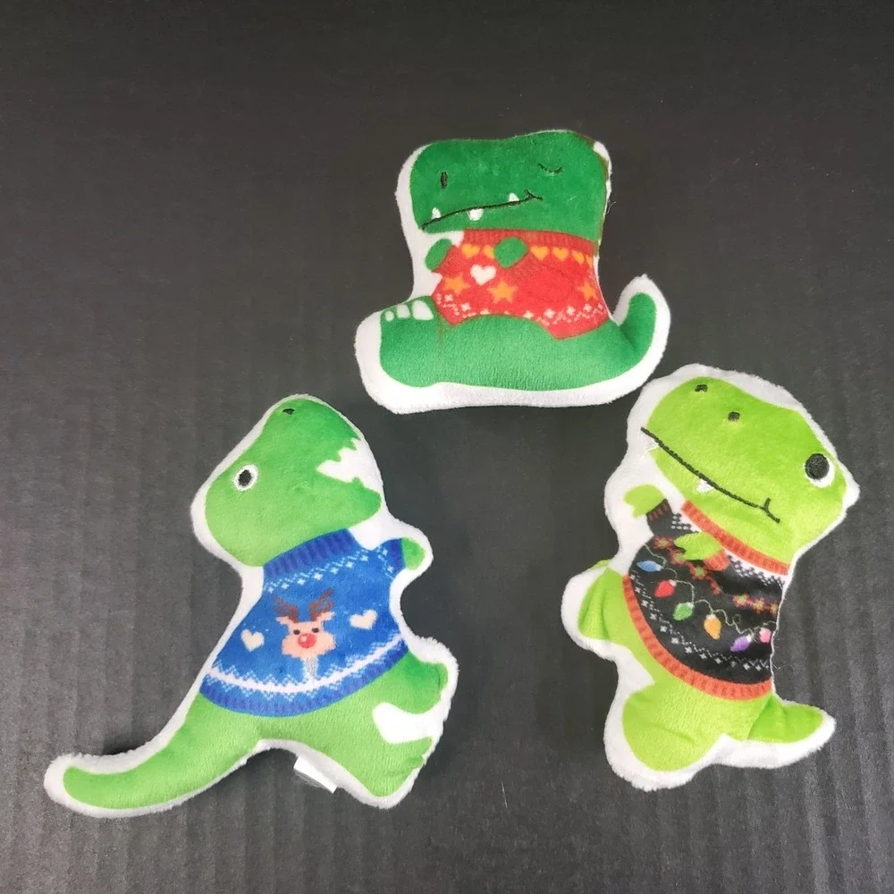 Fringe Studio 3-Pc. Sweater Weather T-Rex Small Christmas Dog Toy Set Squeakers
